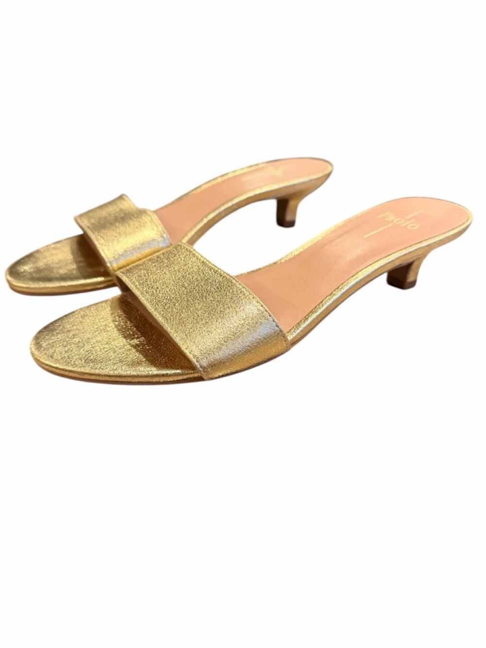 Paolo Metallic Gold Slide Mules‎ with Kitten Heel